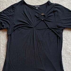 VENUS Black Short Sleeve Top with Gold Ring Accent